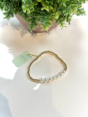 Classic gold beaded bliss 3mm bead bracelet - 6mm pearl ￼