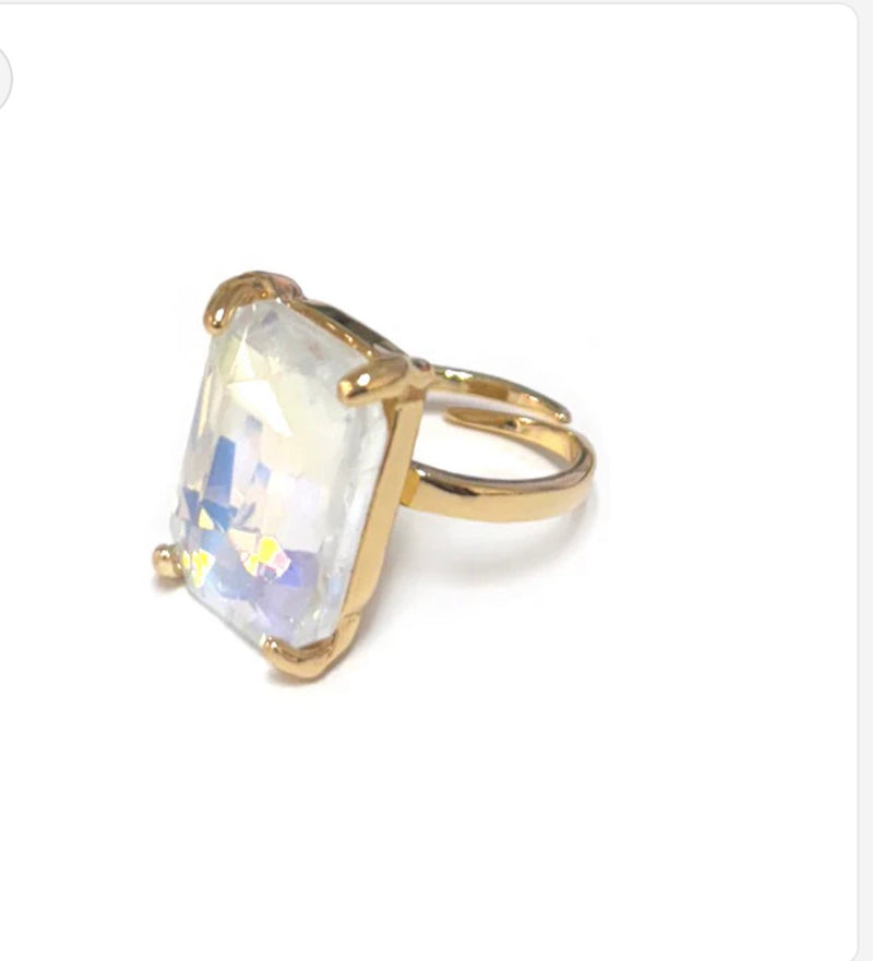 White Stone Rectangle Stone Adjustable Ring