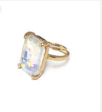 White Stone Rectangle Stone Adjustable Ring