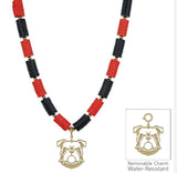 Red & Black Beaded 16”-18” Necklace With Bulldog Charm