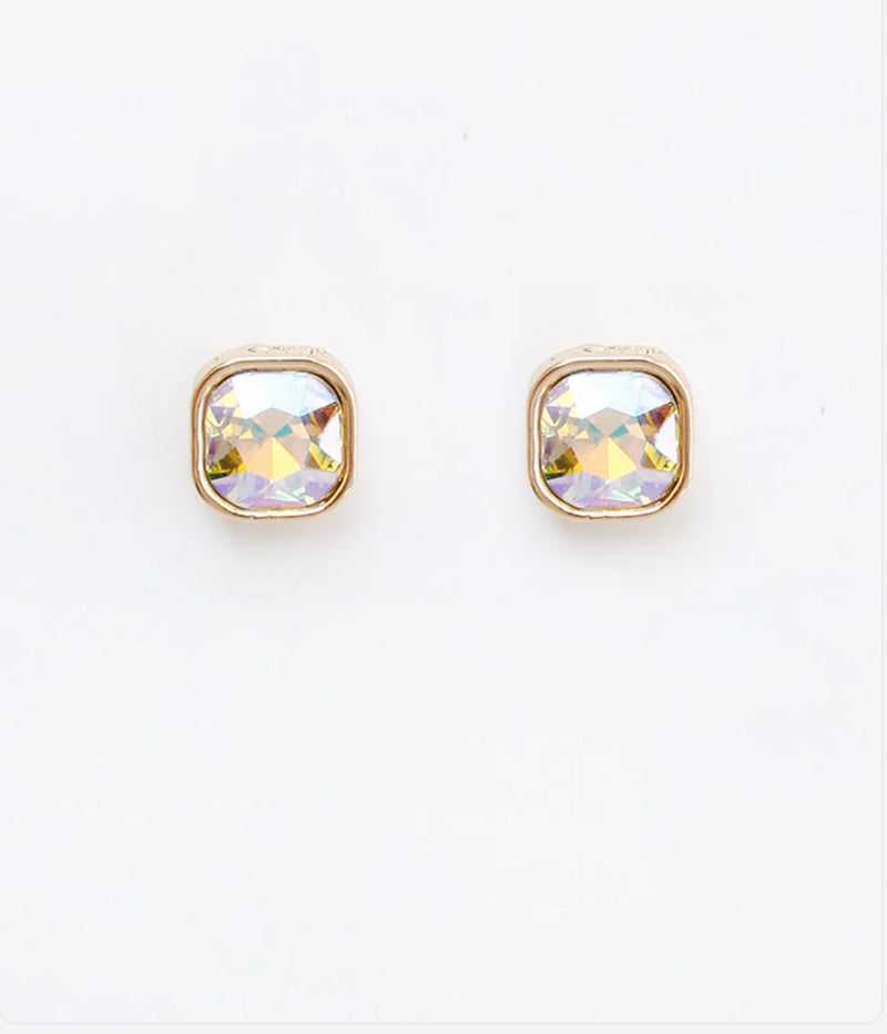 AB Crystal Square Stud .5” Earrings