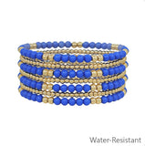 Royal Blue & Gold Beaded Set of 7 Stretch Bracelets