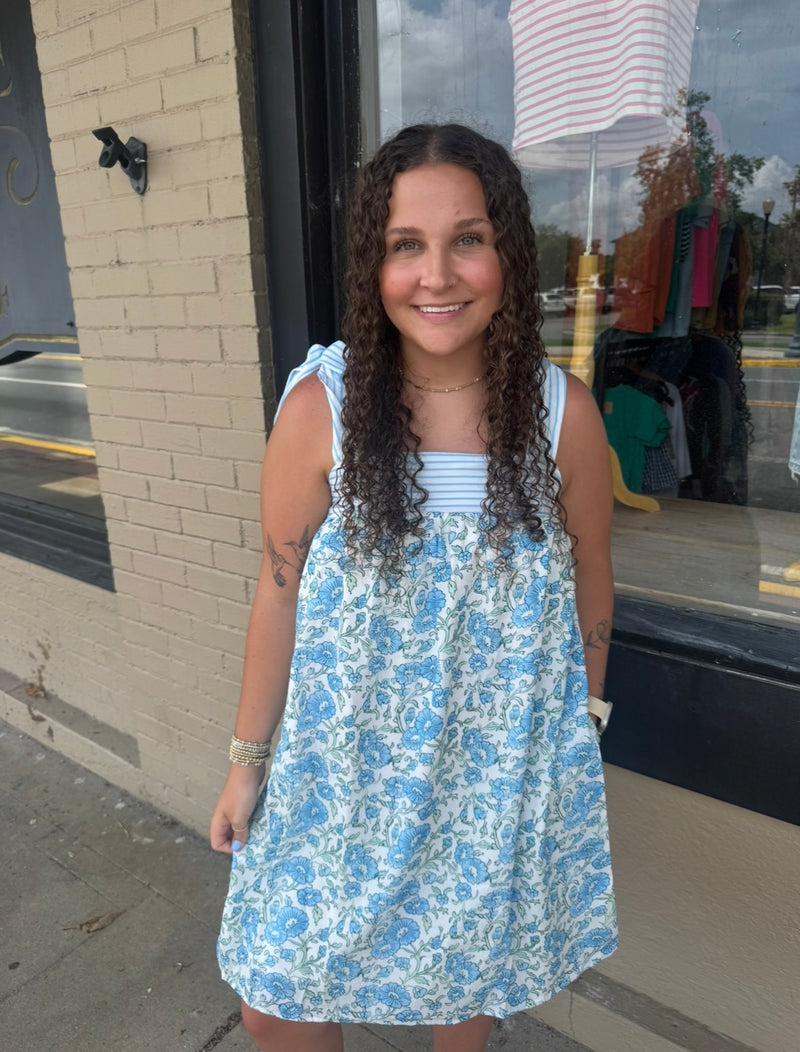 Ava Blue Floral Mini Tank Top Dress