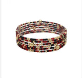 Multi Row Thin Seed Bead Maroon & Black Gameday Stretch Bracelets