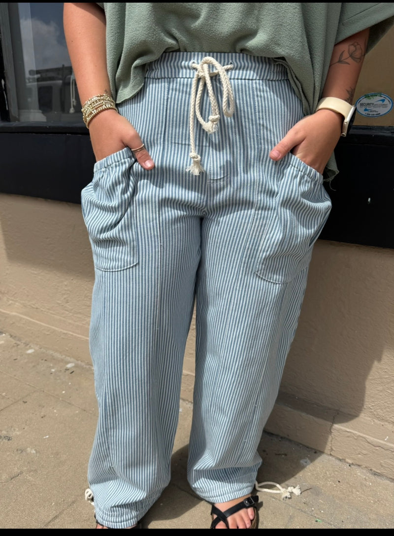 Wide Leg Denim Striped Pants