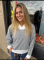 Zara Striped V-Neck Long Sleeve Sweater
