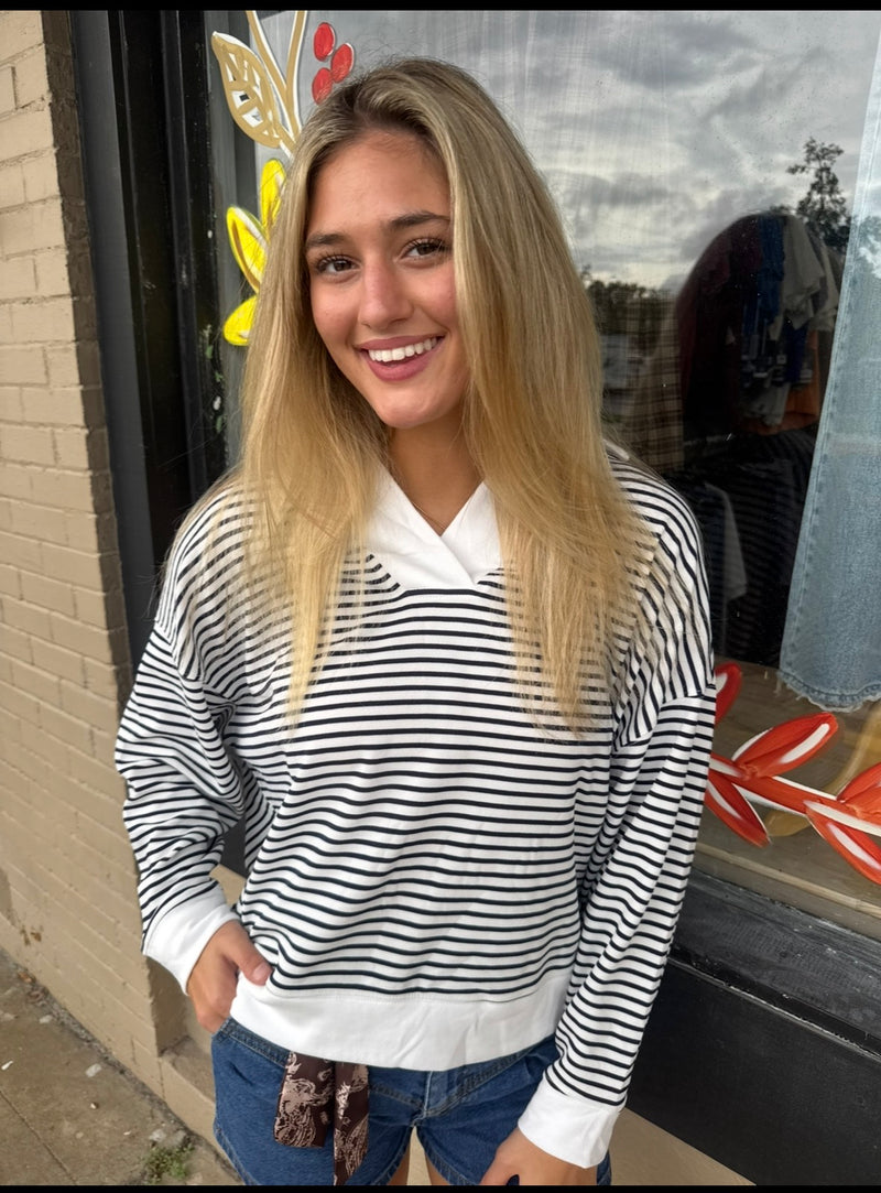 Zara Striped V-Neck Long Sleeve Sweater