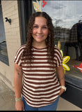 Olive Stripe Round Neck Dolman Sleeve Top