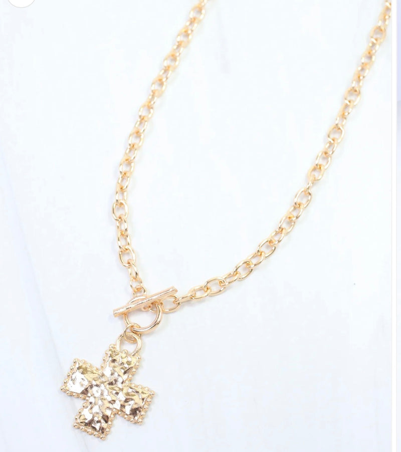 Maxine Cross Toggle Link Necklace