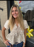 Izzy Floral Front Tie Scalloped Top