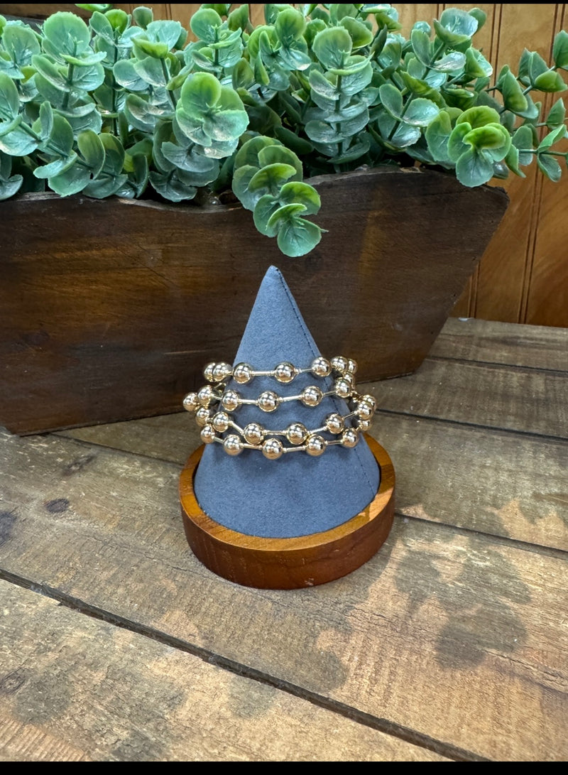 Set Of 5 Gold Beaded Stretch Bracelets