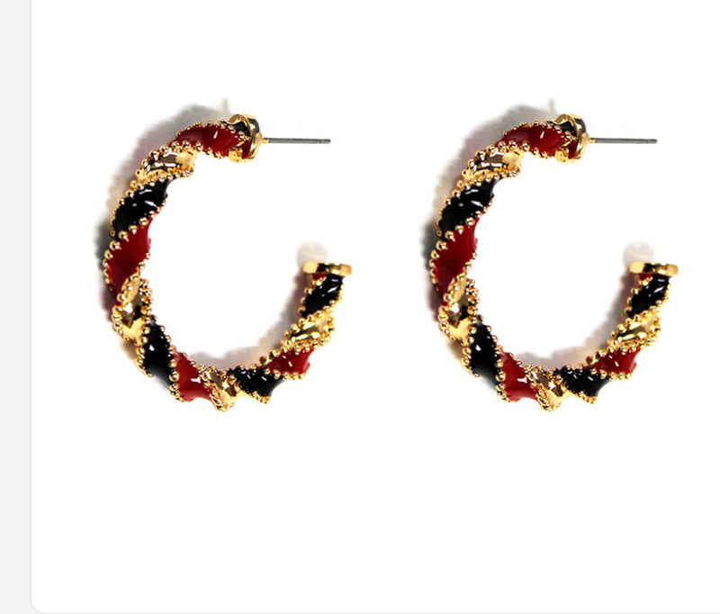 Red & Black Hoop 1.5” Earrings