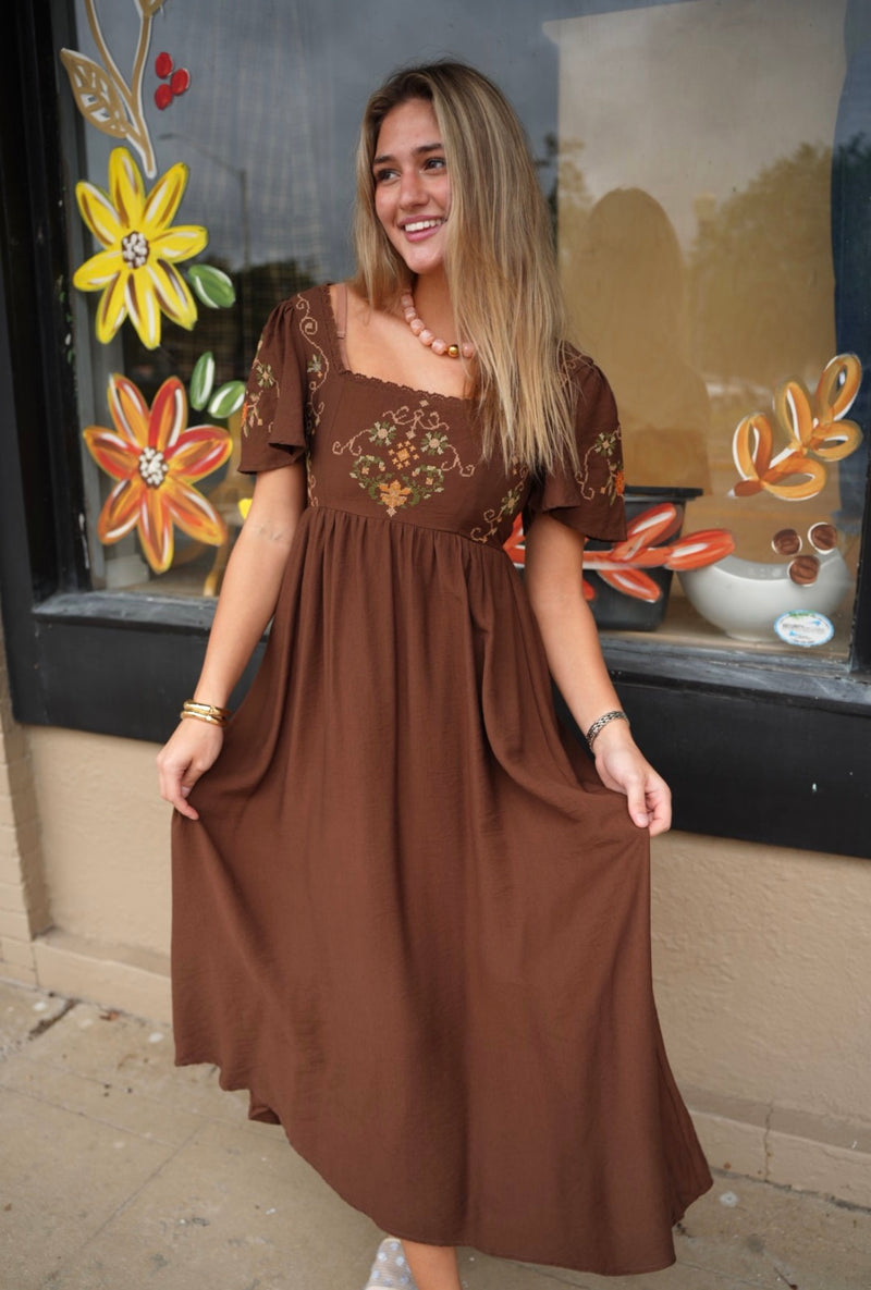 Avery Floral Long Sleeve Smocked Midi Dress