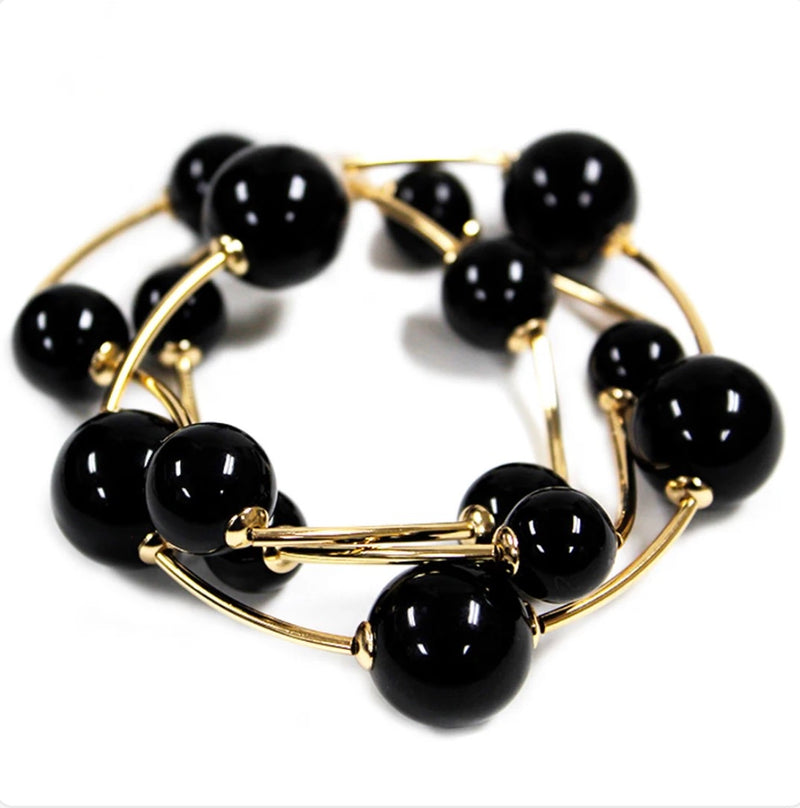 Black with Gold Ball Set of 2 Stretch Bracelets