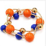 Blue & Orange with Gold Ball Set of 2 Stretch Bracelets