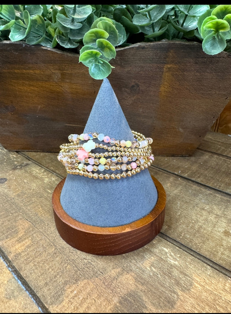 Gold & Pink Cross Stretch Bracelet Set