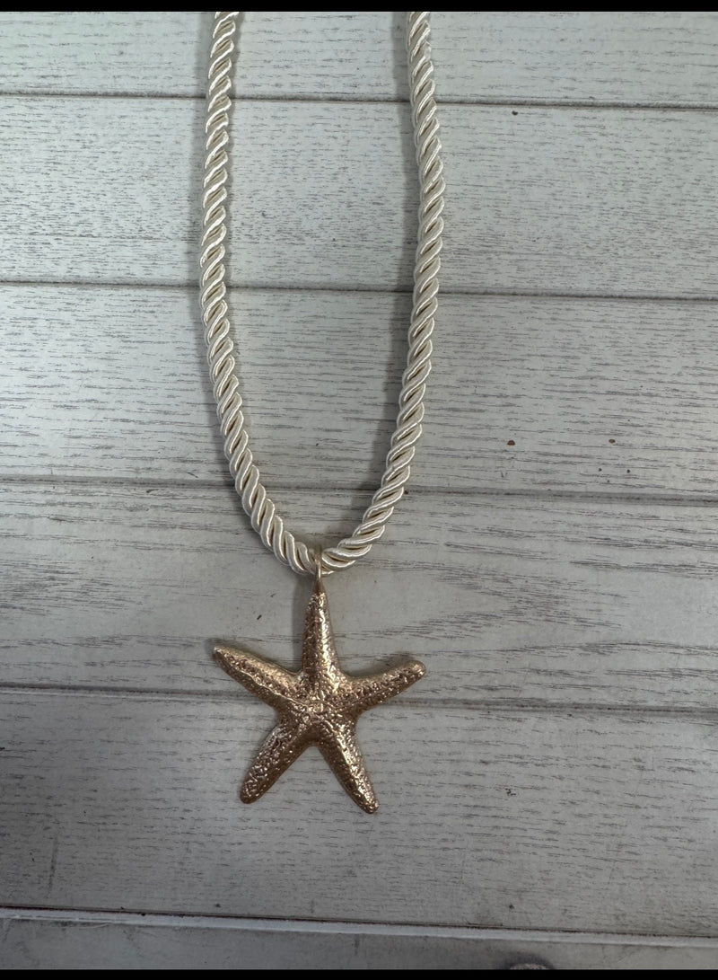 Ivory Cord With Gold Starfish Necklace