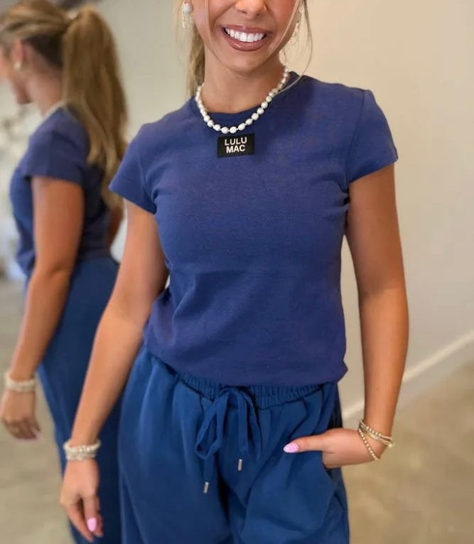 Navy Lulu Mac Baby Doll Tee - Adult