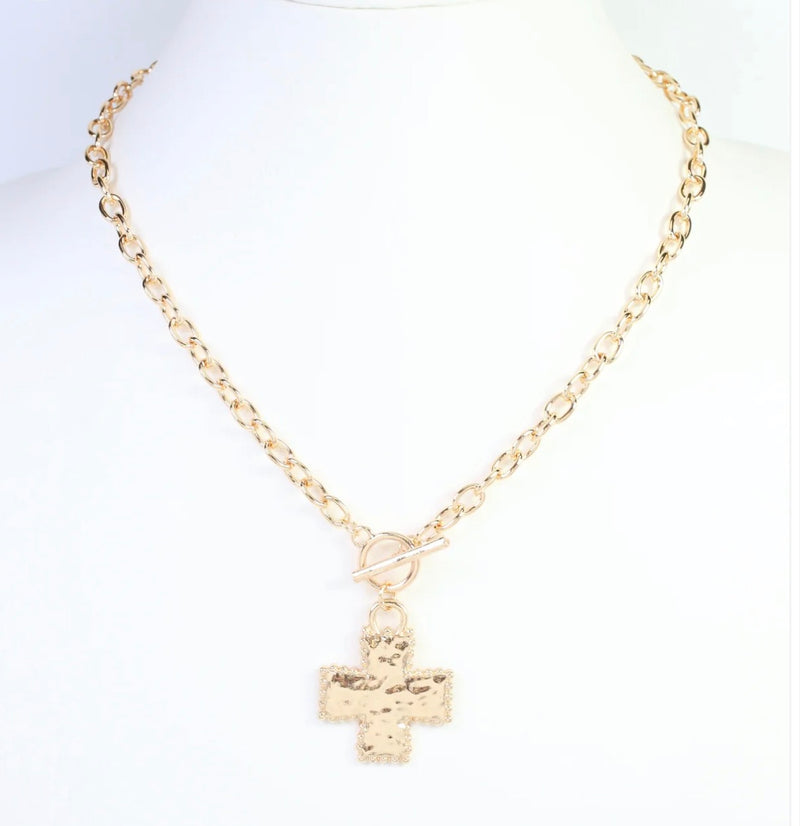 Maxine Cross Toggle Link Necklace