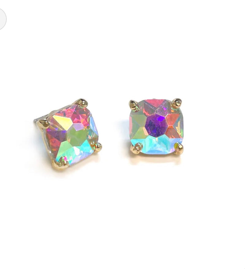 AB Clear Square Stone Stud Earrings