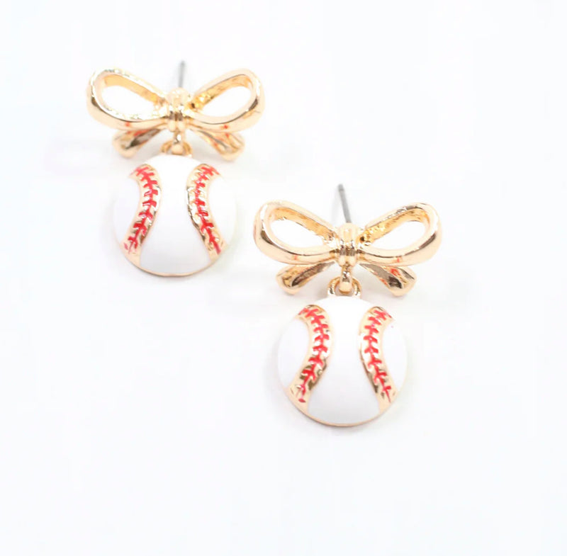 Sporty Bow Baseball Earrings