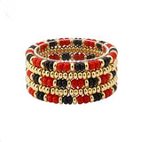 Red & Black Beaded with Gold Set of 4 Stretch Bracelets