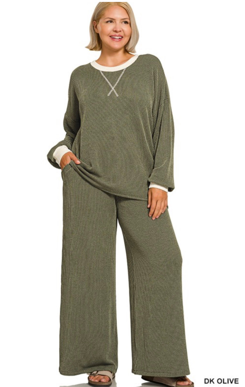 Olive Ribbed Set