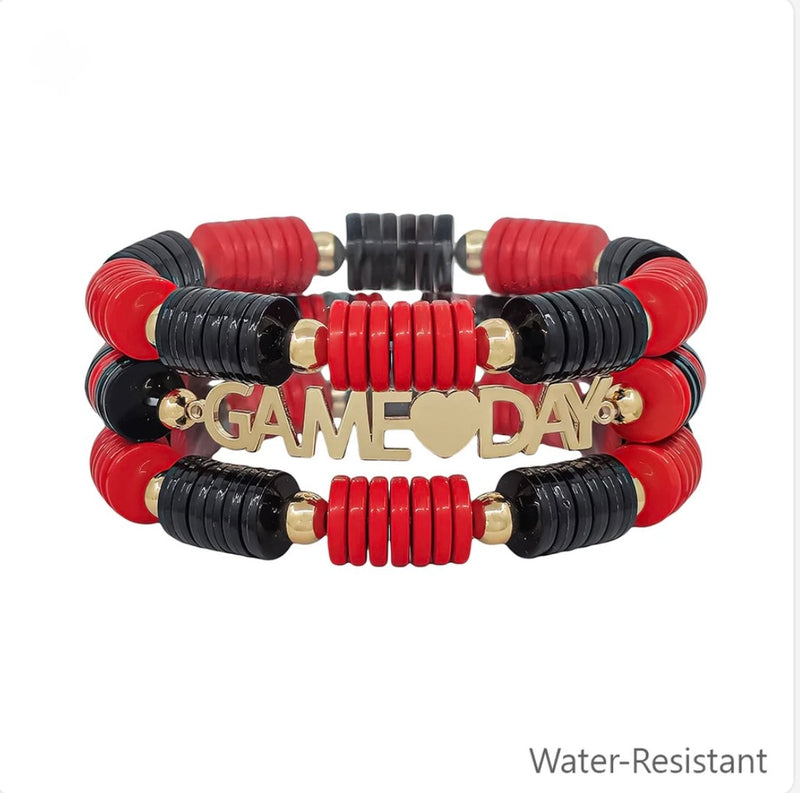 Red & Black Gameday Set of 3 Stretch Bracelets
