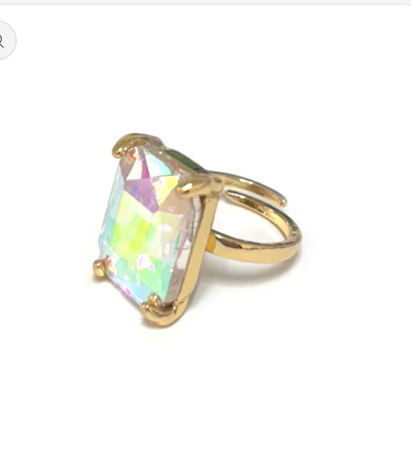 AB Stone Rectangle Stone Adjustable Ring