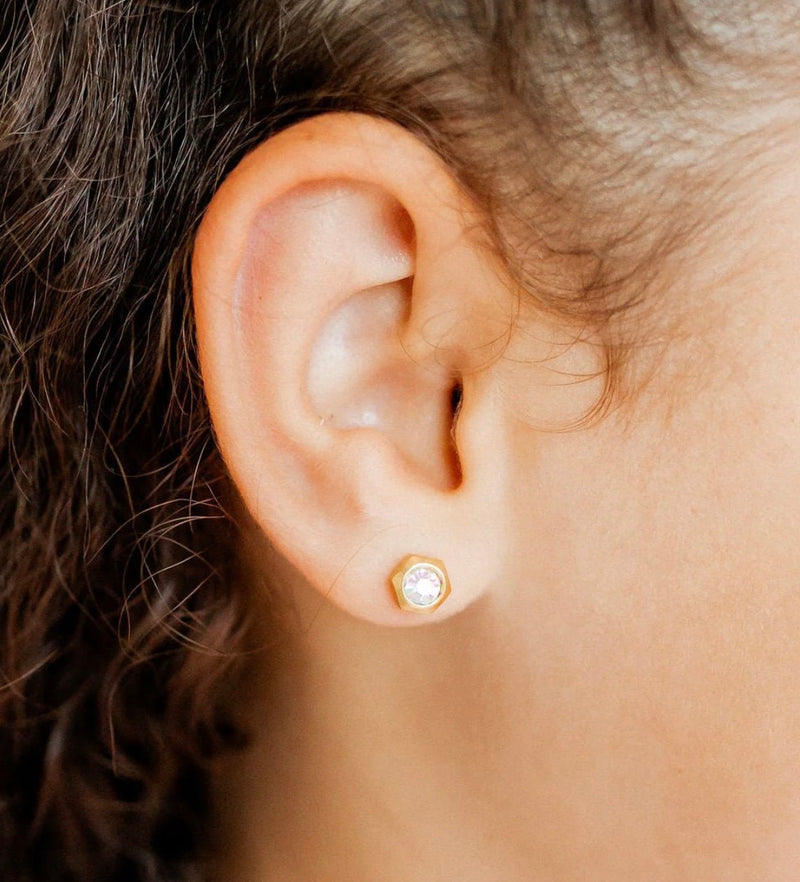 Screw back Stud Earrings- Addison Clear Gold