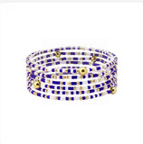 Multi Row Thin Seed Bead Blue & White Gameday Stretch Bracelets