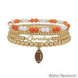 Orange & White with Gold Gameday & Football Charm Stretch Bracelet Set