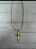 Ivory Cord With Large Gold Cross Necklace