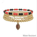 Red & Black with Gold Gameday & Football Charm Stretch Bracelet Set