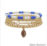 Blue & White with Gold Gameday & Football Charm Stretch Bracelet Set