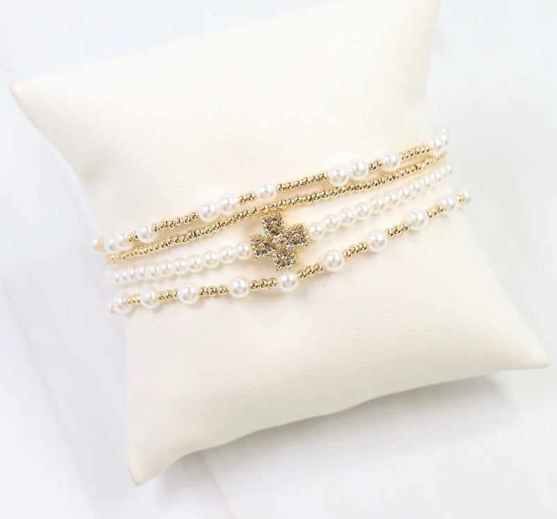 Ada Pearl Cross Bracelet Set