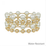 Gold Beaded & Pearl 10mm Set of 4 Stretch Bracelets