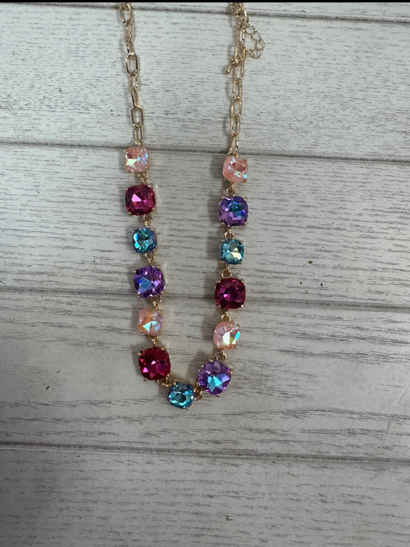 Pastel Multi-Color Square Glass Necklace