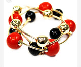 Red & Black with Gold Ball Set of 2 Stretch Bracelets