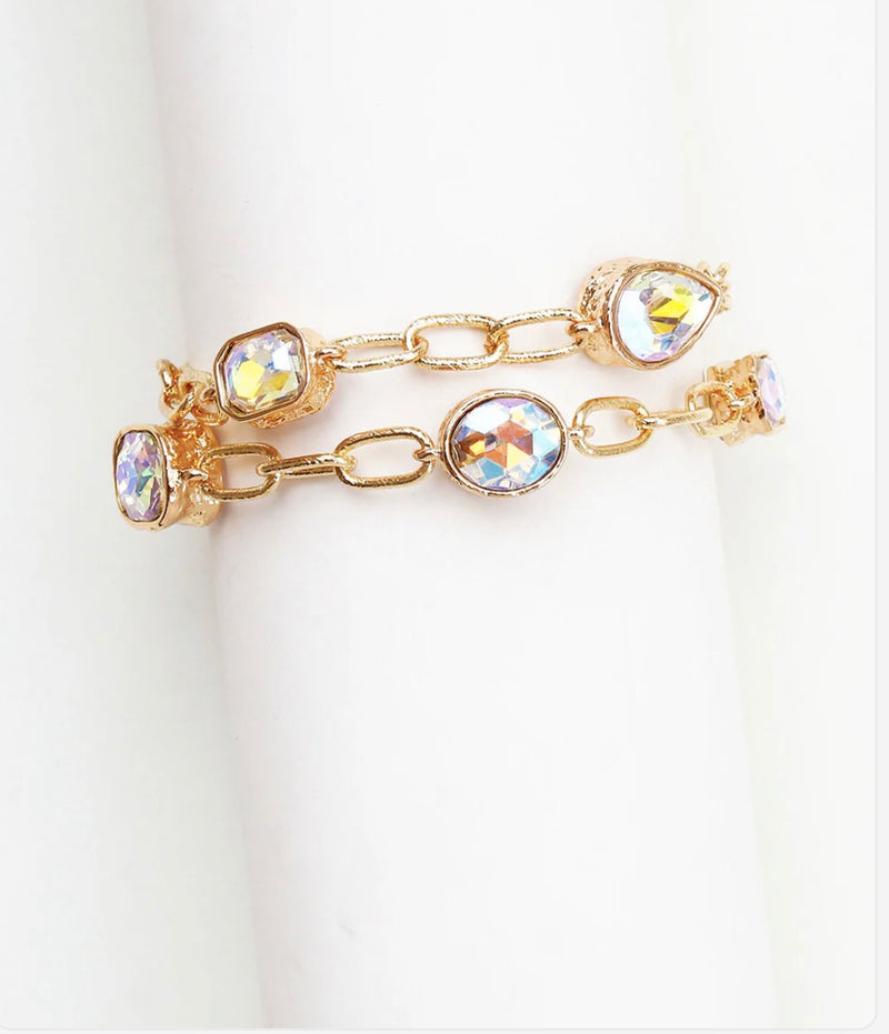 Gold Textured Chain with AB Stone Chain Bracelet