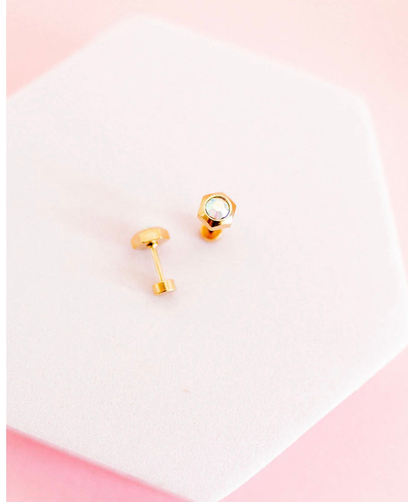 Screw back Stud Earrings- Addison Clear Gold