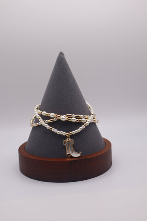 Gold & Pearl Bracelet Set With Charm