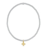 Classic Mixed Metal 2mm Bracelet - Signature Cross Small Gold Charm