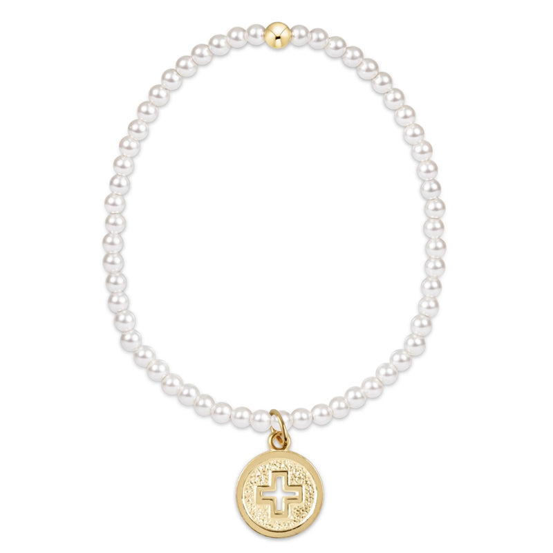 Classic Pearl 3mm Bracelet - Signature Cross Gold Disc