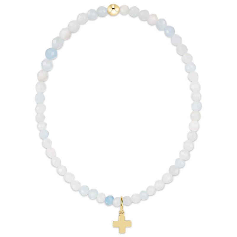 Classic Aquamarine 3mm Bracelet - Signature Cross Gold Charm