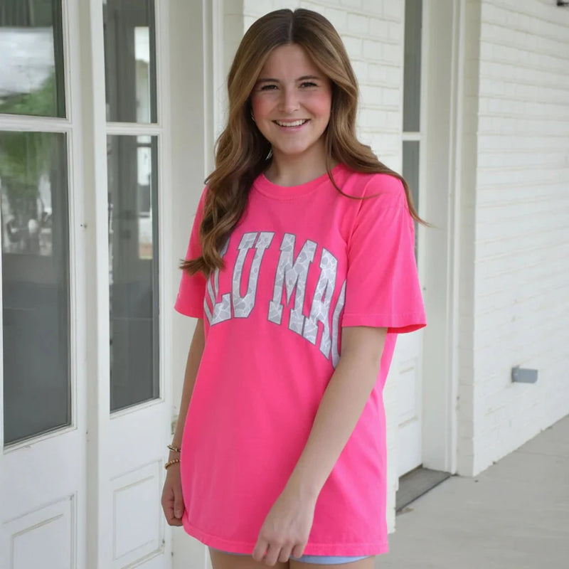 Lulu Mac Grey Camo Neon Pink Tee - Adult