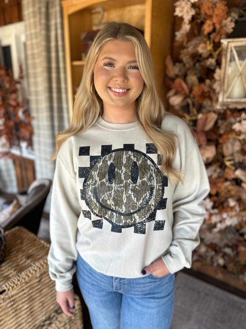 Camo Smiley Crewneck
