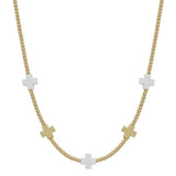 Gold Beaded with White & Gold Cross 16”-18” Necklace