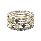 Grey Crystal & Gold Beaded Set of 5 with Crosses Stretch Bracelets