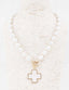 Pearl Acrylic Beaded 18” Necklace with Pearlized Cross